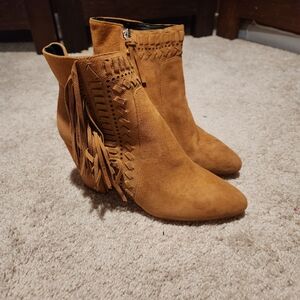 Rebecca Minkoff Tan Suede Fringe Ankle Boots